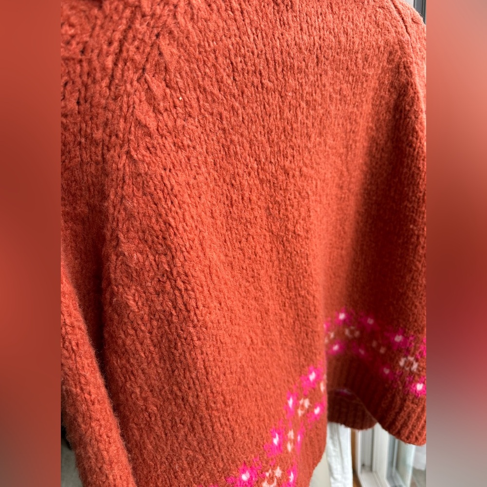Anthropologie Maeve Rust Orange Knit Cardigan with Swans - Picture 5 of 6